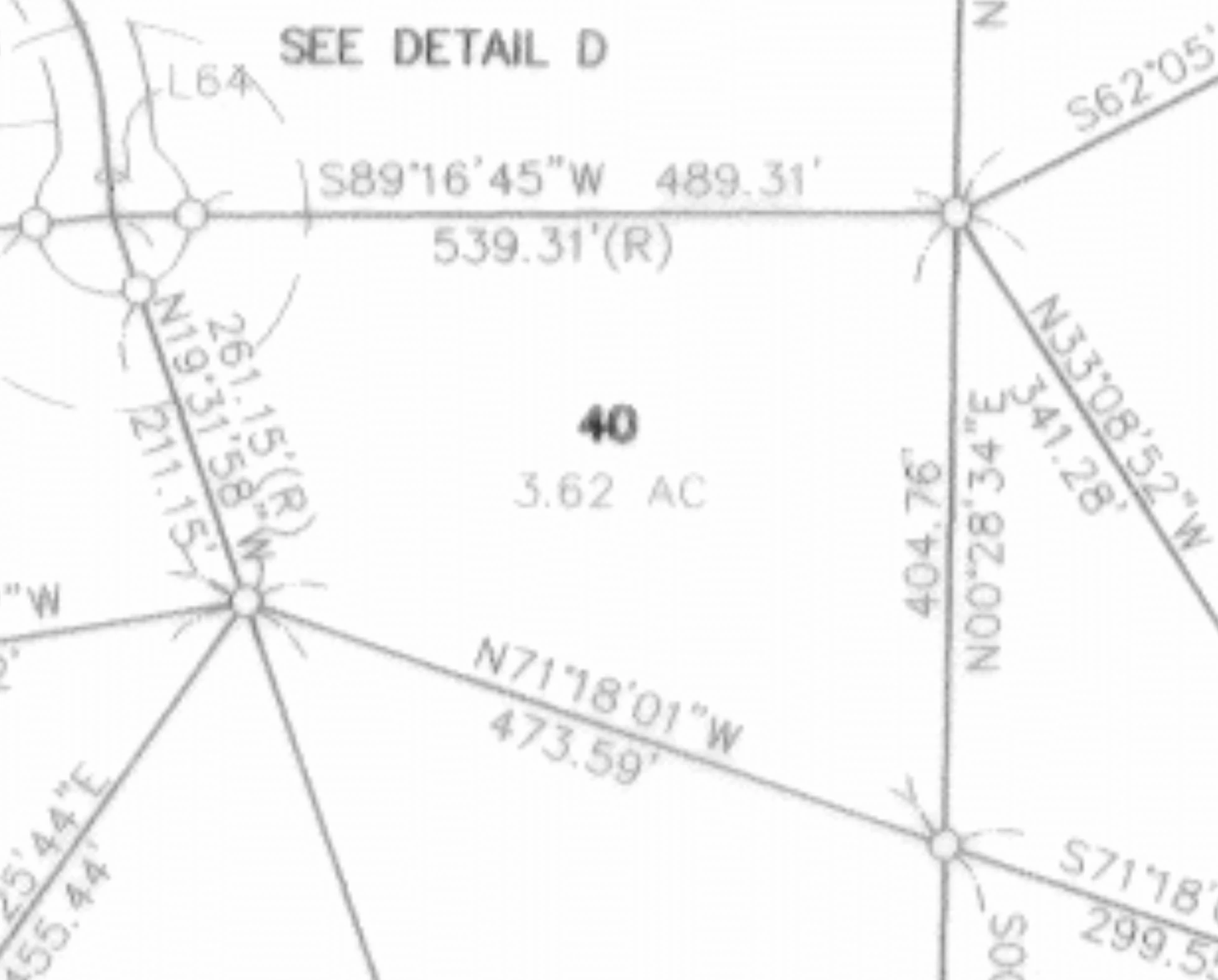 Recorded parcel map detail for Lot 40, 3.62 acres in Rolling Oaks Estates
